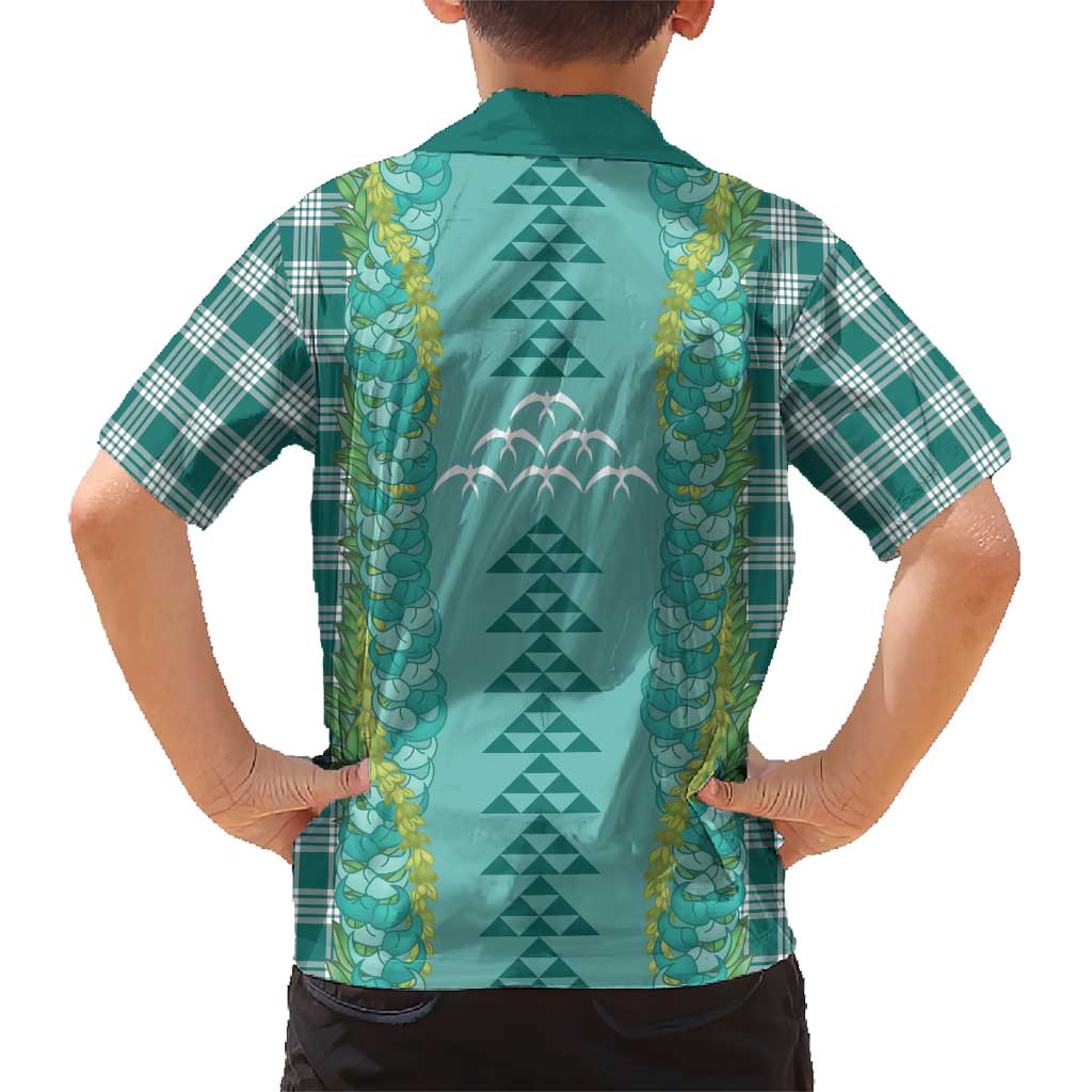 Teal Palaka Hawaii Iwa Bird Family Matching Long Sleeve Bodycon Dress and Hawaiian Shirt Hawaiian Kakau Jade Vine Lei LT14 - Polynesian Pride
