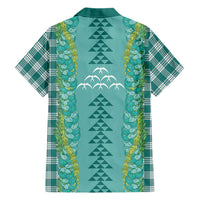 Teal Palaka Hawaii Iwa Bird Family Matching Off The Shoulder Long Sleeve Dress and Hawaiian Shirt Hawaiian Kakau Jade Vine Lei LT14 - Polynesian Pride