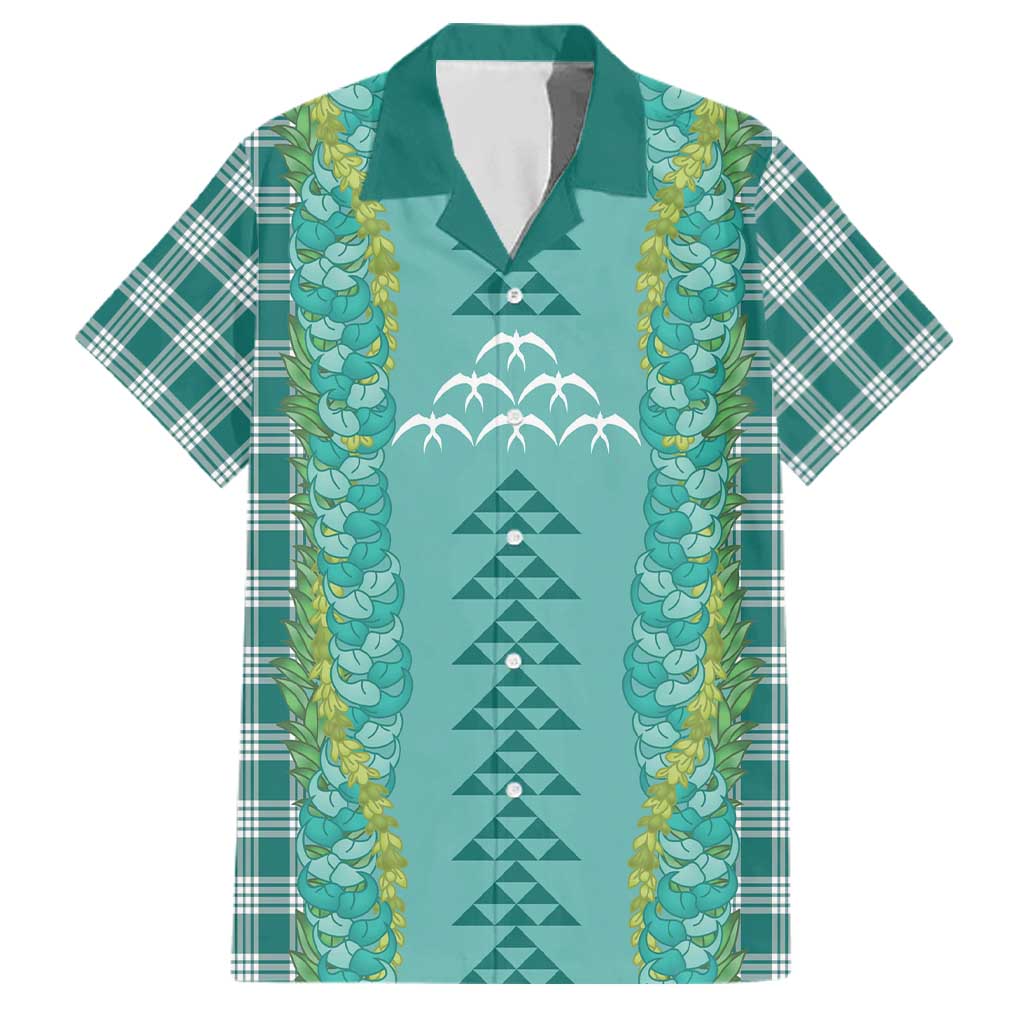 Teal Palaka Hawaii Iwa Bird Family Matching Puletasi and Hawaiian Shirt Hawaiian Kakau Jade Vine Lei LT14 Dad's Shirt - Short Sleeve Teal - Polynesian Pride