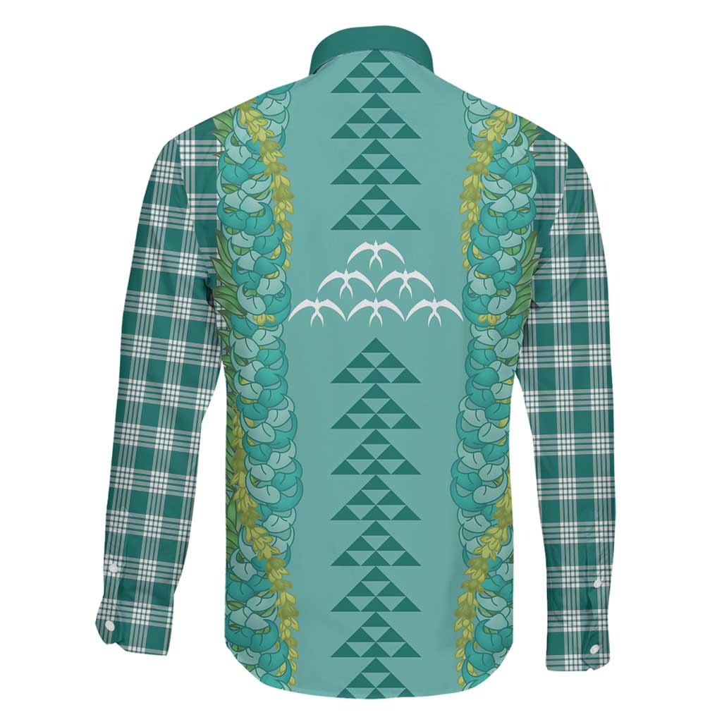 Teal Palaka Hawaii Iwa Bird Family Matching Puletasi and Hawaiian Shirt Hawaiian Kakau Jade Vine Lei LT14 - Polynesian Pride