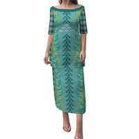 Teal Palaka Hawaii Iwa Bird Family Matching Puletasi and Hawaiian Shirt Hawaiian Kakau Jade Vine Lei LT14 Mom's Dress Teal - Polynesian Pride