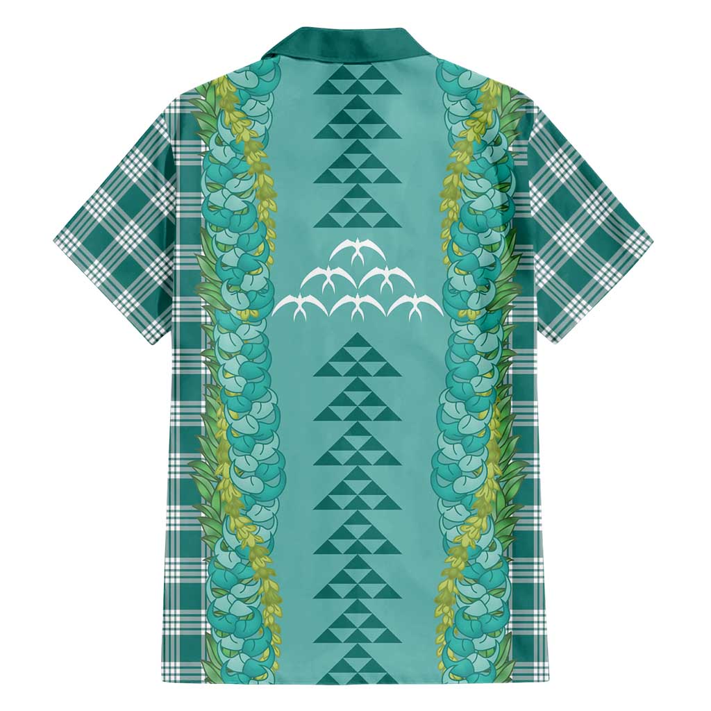 Teal Palaka Hawaii Iwa Bird Family Matching Short Sleeve Bodycon Dress and Hawaiian Shirt Hawaiian Kakau Jade Vine Lei LT14 - Polynesian Pride