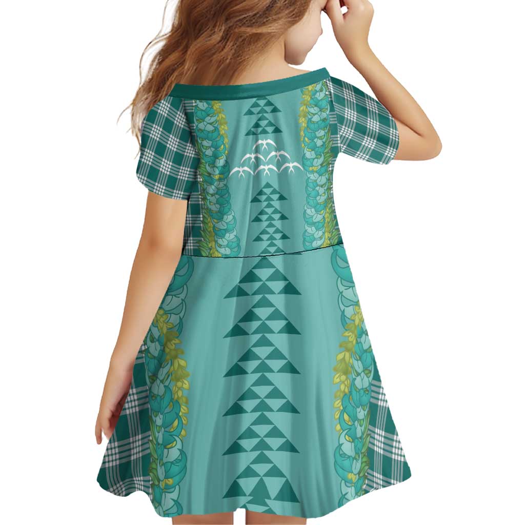 Teal Palaka Hawaii Iwa Bird Family Matching Summer Maxi Dress and Hawaiian Shirt Hawaiian Kakau Jade Vine Lei LT14 - Polynesian Pride