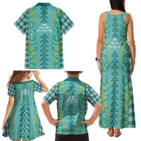 Teal Palaka Hawaii Iwa Bird Family Matching Tank Maxi Dress and Hawaiian Shirt Hawaiian Kakau Jade Vine Lei LT14 - Polynesian Pride