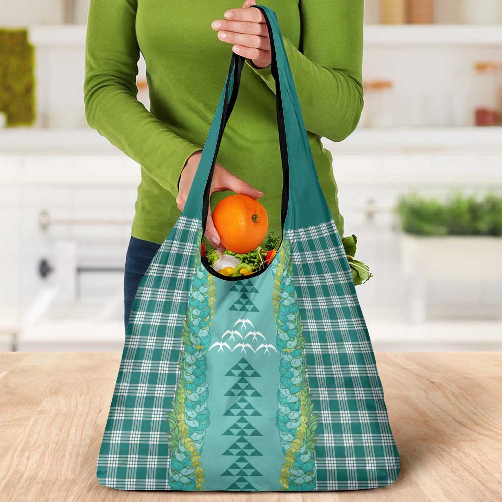 Teal Palaka Hawaii Iwa Bird Grocery Bag Hawaiian Kakau Jade Vine Lei - Polynesian Pride