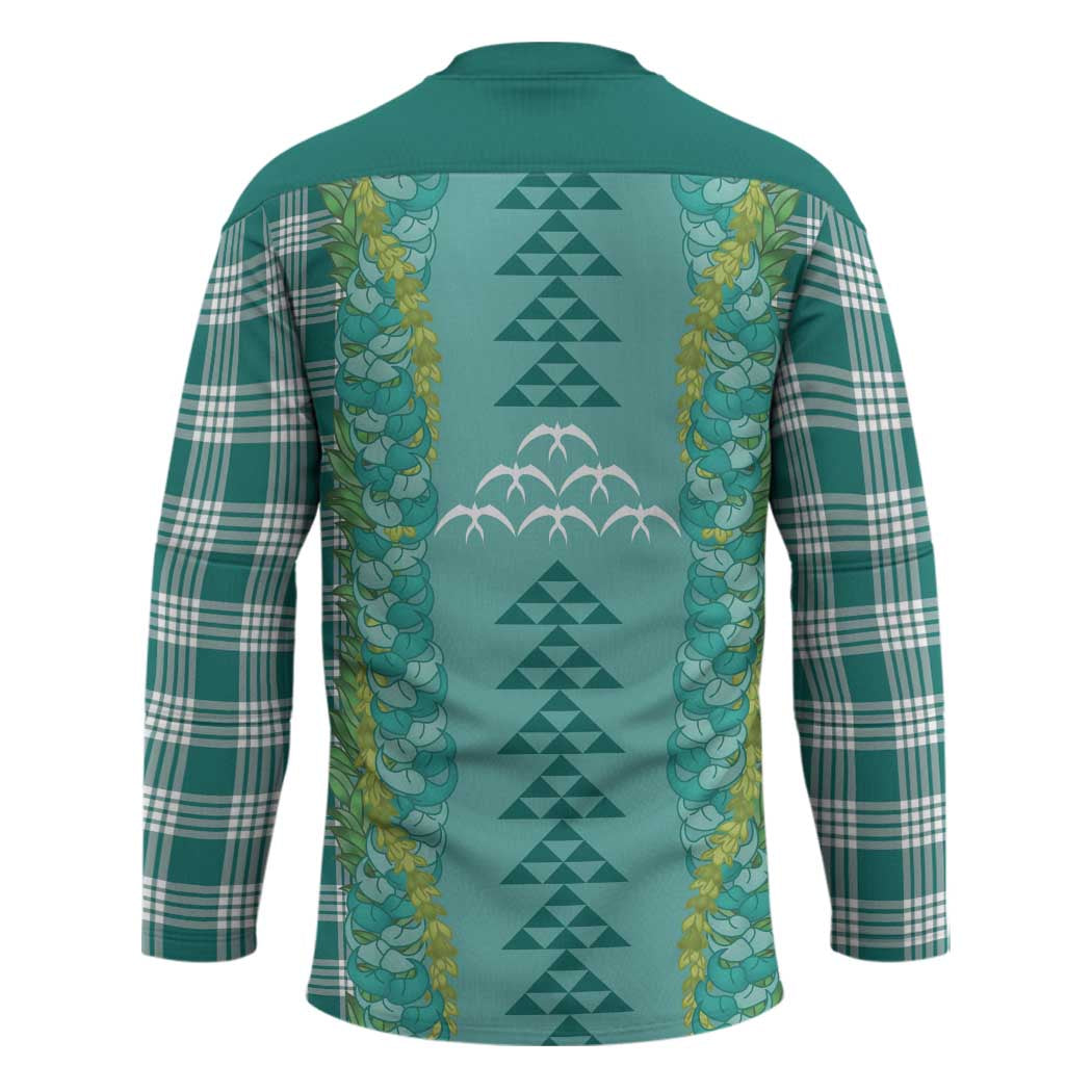 Teal Palaka Hawaii Iwa Bird Hockey Jersey Hawaiian Kakau Jade Vine Lei - Polynesian Pride