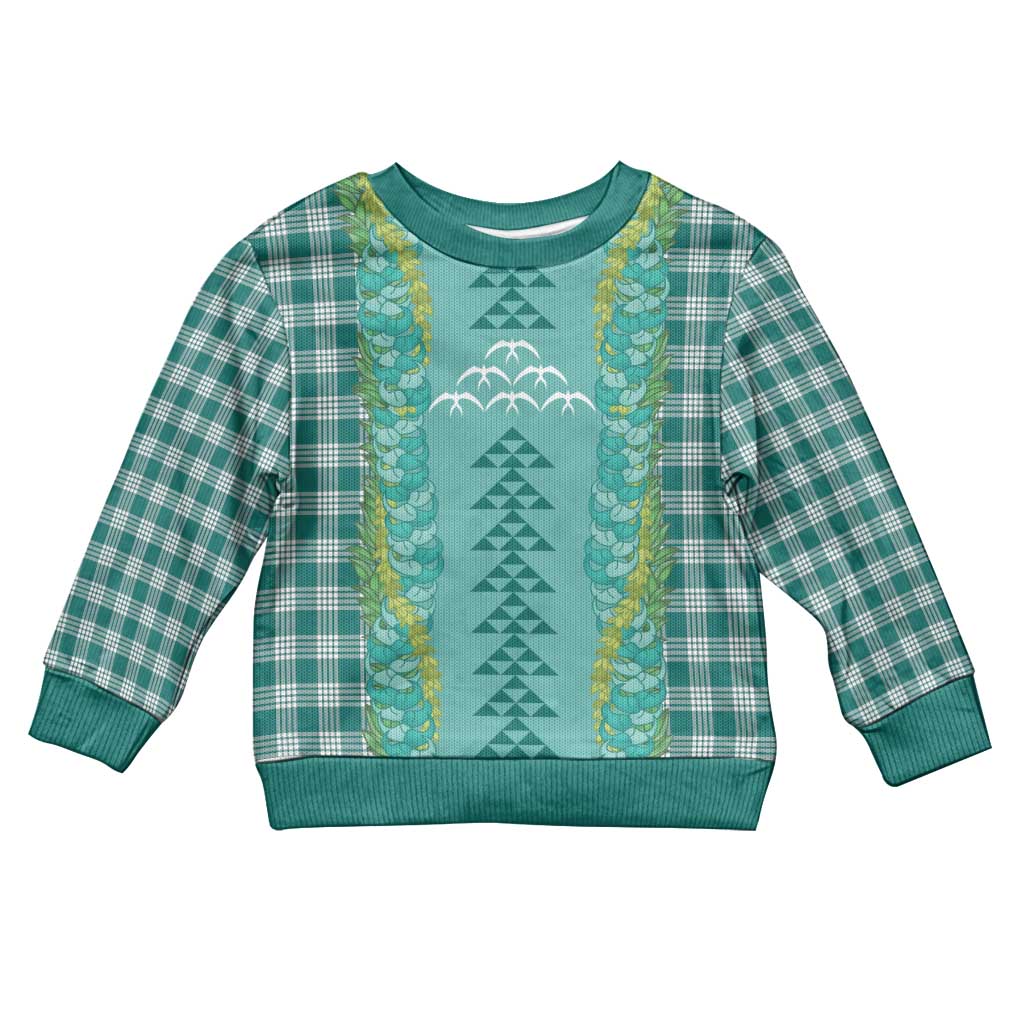 Teal Palaka Hawaii Iwa Bird Kid Ugly Christmas Sweater Hawaiian Kakau Jade Vine Lei - Polynesian Pride
