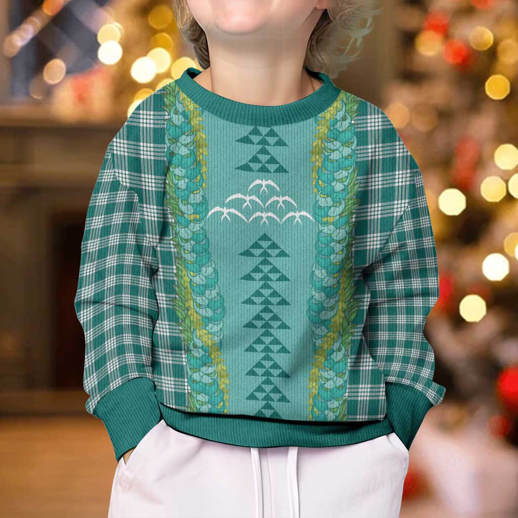 Teal Palaka Hawaii Iwa Bird Kid Ugly Christmas Sweater Hawaiian Kakau Jade Vine Lei - Polynesian Pride
