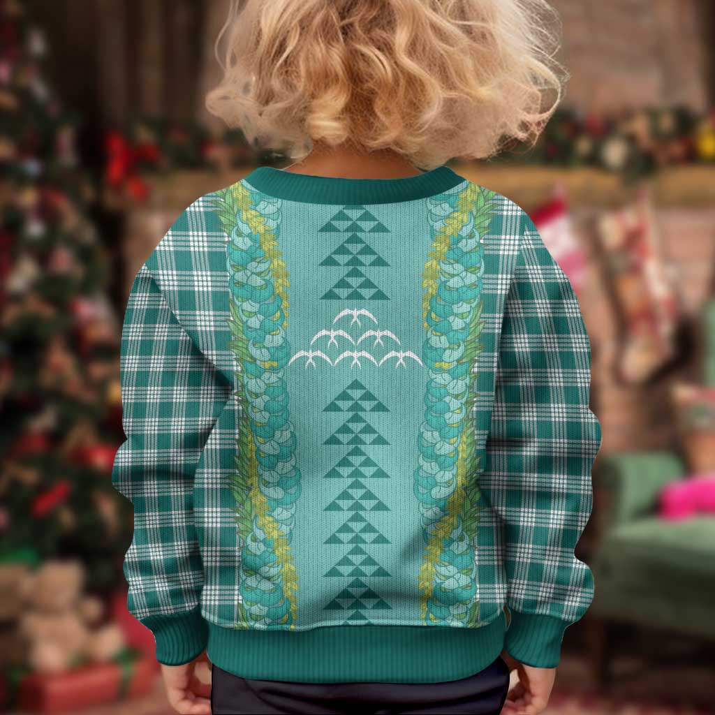 Teal Palaka Hawaii Iwa Bird Kid Ugly Christmas Sweater Hawaiian Kakau Jade Vine Lei - Polynesian Pride