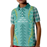 Teal Palaka Hawaii Iwa Bird Kid Polo Shirt Hawaiian Kakau Jade Vine Lei - Polynesian Pride
