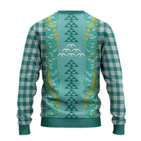 Teal Palaka Hawaii Iwa Bird Ugly Christmas Sweater Hawaiian Kakau Jade Vine Lei - Polynesian Pride