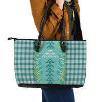 Teal Palaka Hawaii Iwa Bird Leather Tote Bag Hawaiian Kakau Jade Vine Lei - Polynesian Pride
