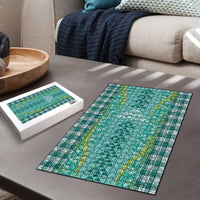 Teal Palaka Hawaii Iwa Bird Puzzle Hawaiian Kakau Jade Vine Lei - Polynesian Pride