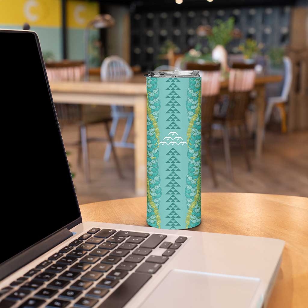 Teal Palaka Hawaii Iwa Bird Skinny Tumbler Hawaiian Kakau Jade Vine Lei LT14 - Polynesian Pride