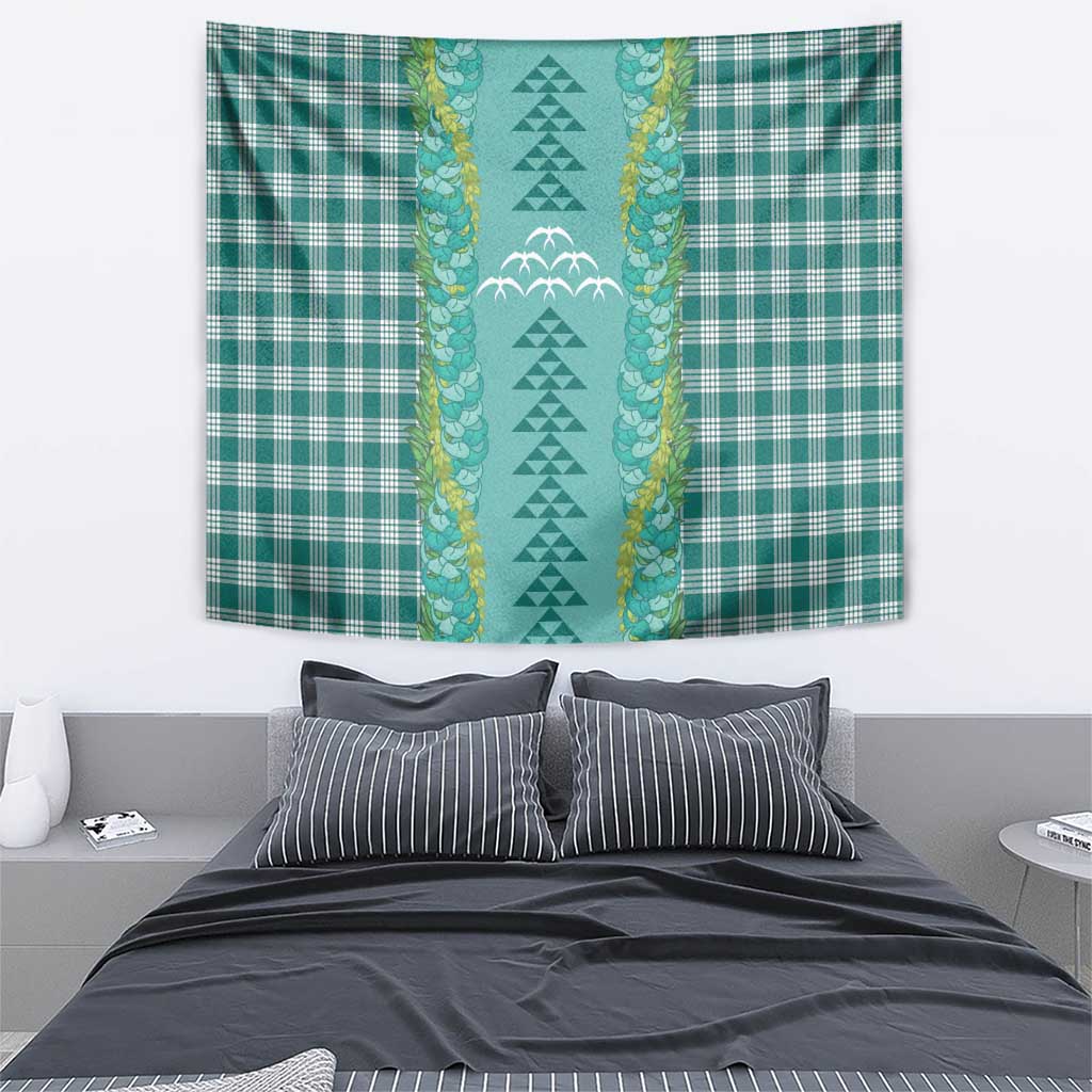 Teal Palaka Hawaii Iwa Bird Tapestry Hawaiian Kakau Jade Vine Lei - Polynesian Pride