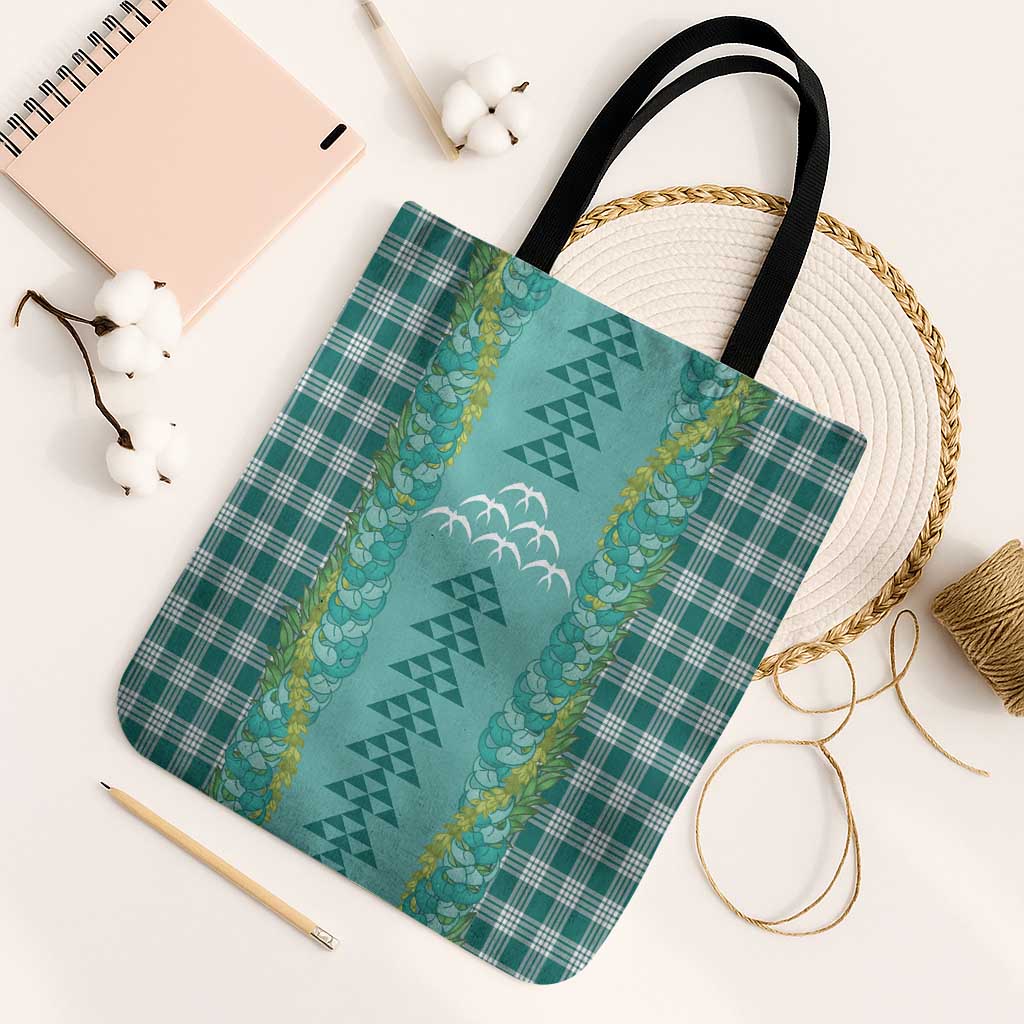 Teal Palaka Hawaii Iwa Bird Tote Bag Hawaiian Kakau Jade Vine Lei - Polynesian Pride