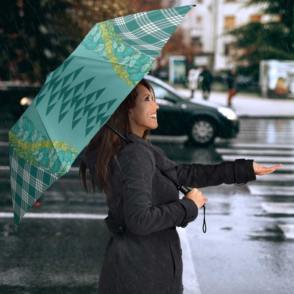 Teal Palaka Hawaii Iwa Bird Umbrella Hawaiian Kakau Jade Vine Lei - Polynesian Pride