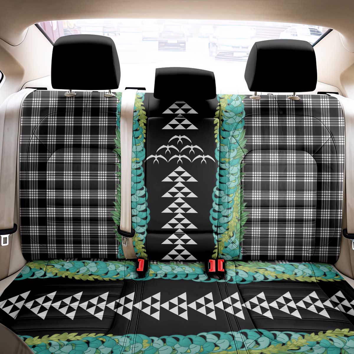 Black Palaka Hawaii Iwa Bird Back Car Seat Cover Hawaiian Kakau Jade Vine Lei LT14 - Polynesian Pride