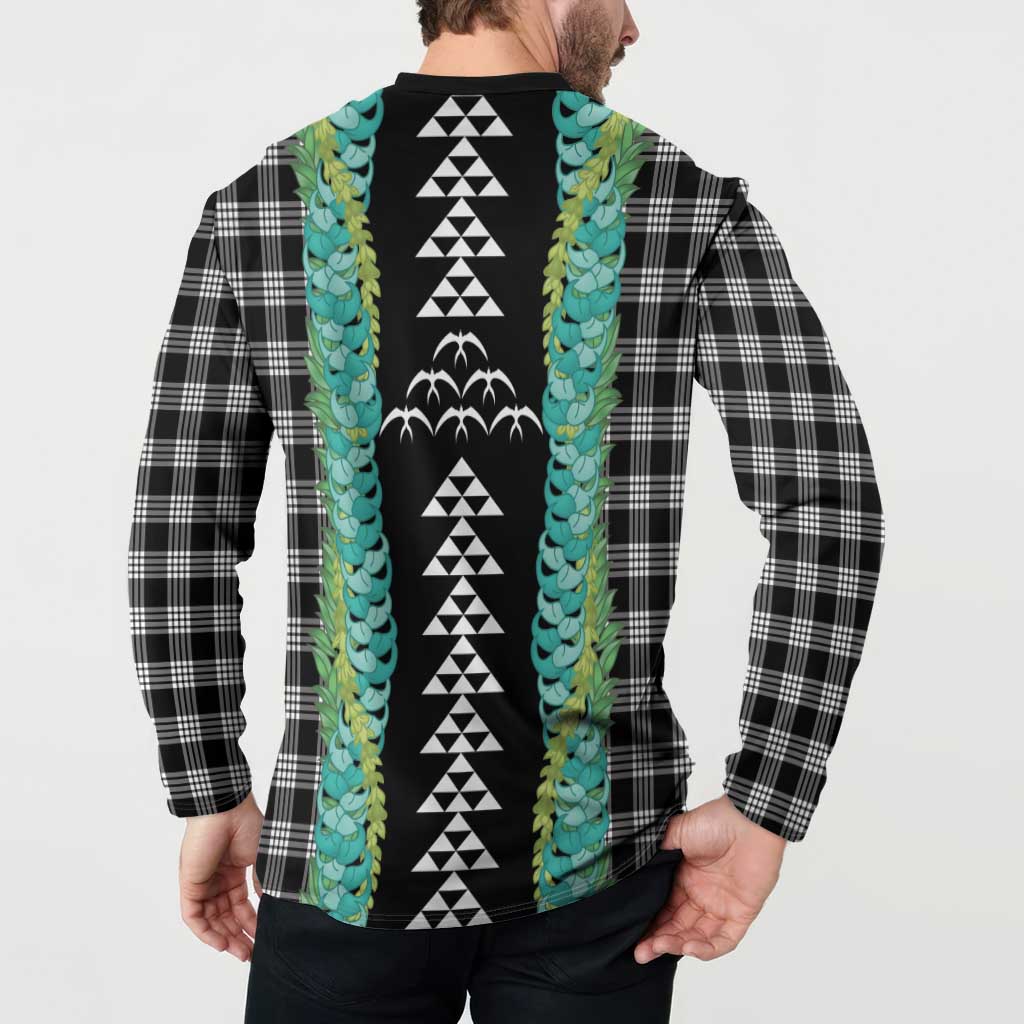 Black Palaka Hawaii Iwa Bird Button Sweatshirt Hawaiian Kakau Jade Vine Lei - Polynesian Pride