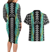 Black Palaka Hawaii Iwa Bird Couples Matching Long Sleeve Bodycon Dress and Hawaiian Shirt Hawaiian Kakau Jade Vine Lei LT14 - Polynesian Pride