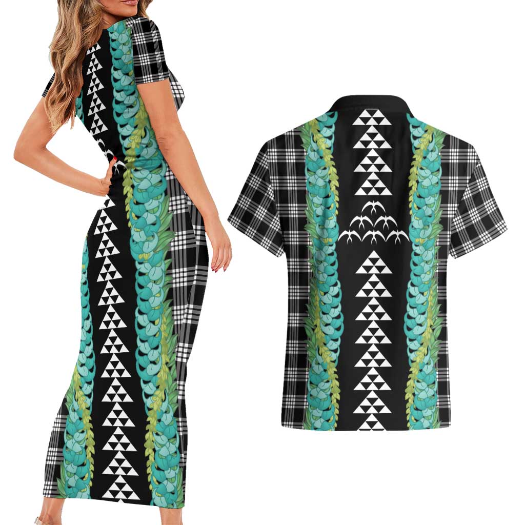 Black Palaka Hawaii Iwa Bird Couples Matching Short Sleeve Bodycon Dress and Hawaiian Shirt Hawaiian Kakau Jade Vine Lei LT14 - Polynesian Pride