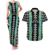 Black Palaka Hawaii Iwa Bird Couples Matching Tank Maxi Dress and Hawaiian Shirt Hawaiian Kakau Jade Vine Lei LT14 Black - Polynesian Pride