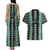 Black Palaka Hawaii Iwa Bird Couples Matching Tank Maxi Dress and Hawaiian Shirt Hawaiian Kakau Jade Vine Lei LT14 - Polynesian Pride