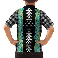 Black Palaka Hawaii Iwa Bird Family Matching Mermaid Dress and Hawaiian Shirt Hawaiian Kakau Jade Vine Lei LT14 - Polynesian Pride