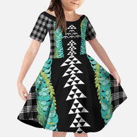 Black Palaka Hawaii Iwa Bird Family Matching Mermaid Dress and Hawaiian Shirt Hawaiian Kakau Jade Vine Lei LT14 Daughter's Dress Black - Polynesian Pride