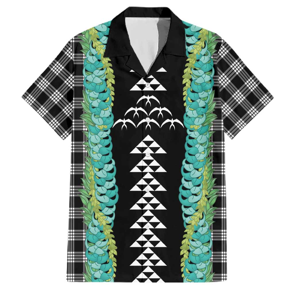 Black Palaka Hawaii Iwa Bird Family Matching Mermaid Dress and Hawaiian Shirt Hawaiian Kakau Jade Vine Lei LT14 Dad's Shirt - Short Sleeve Black - Polynesian Pride