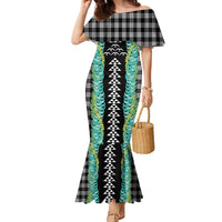 Black Palaka Hawaii Iwa Bird Family Matching Mermaid Dress and Hawaiian Shirt Hawaiian Kakau Jade Vine Lei LT14 Mom's Dress Black - Polynesian Pride