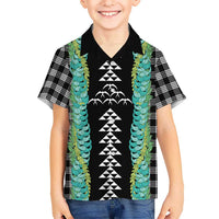 Black Palaka Hawaii Iwa Bird Family Matching Off The Shoulder Long Sleeve Dress and Hawaiian Shirt Hawaiian Kakau Jade Vine Lei LT14 Son's Shirt Black - Polynesian Pride
