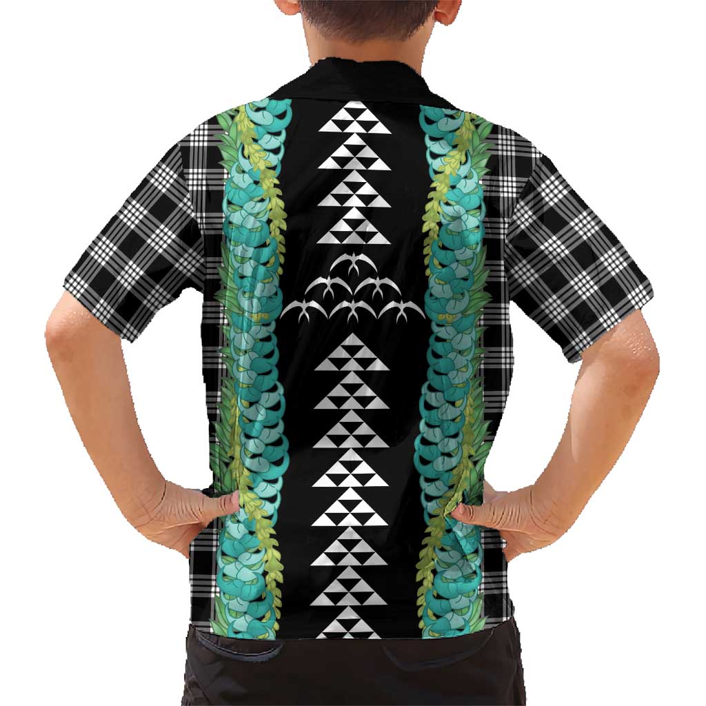 Black Palaka Hawaii Iwa Bird Family Matching Off Shoulder Maxi Dress and Hawaiian Shirt Hawaiian Kakau Jade Vine Lei LT14 - Polynesian Pride