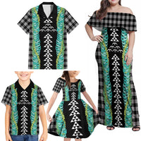 Black Palaka Hawaii Iwa Bird Family Matching Off Shoulder Maxi Dress and Hawaiian Shirt Hawaiian Kakau Jade Vine Lei LT14 - Polynesian Pride