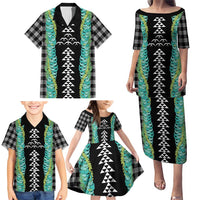 Black Palaka Hawaii Iwa Bird Family Matching Puletasi and Hawaiian Shirt Hawaiian Kakau Jade Vine Lei LT14 - Polynesian Pride