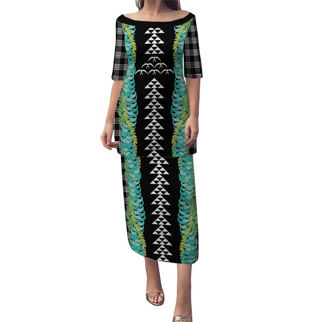 Black Palaka Hawaii Iwa Bird Family Matching Puletasi and Hawaiian Shirt Hawaiian Kakau Jade Vine Lei LT14 Mom's Dress Black - Polynesian Pride