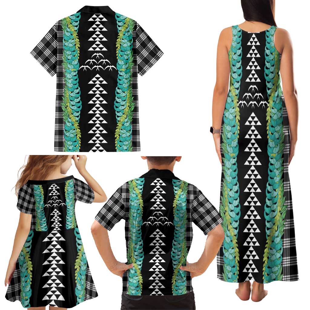 Black Palaka Hawaii Iwa Bird Family Matching Tank Maxi Dress and Hawaiian Shirt Hawaiian Kakau Jade Vine Lei LT14 - Polynesian Pride