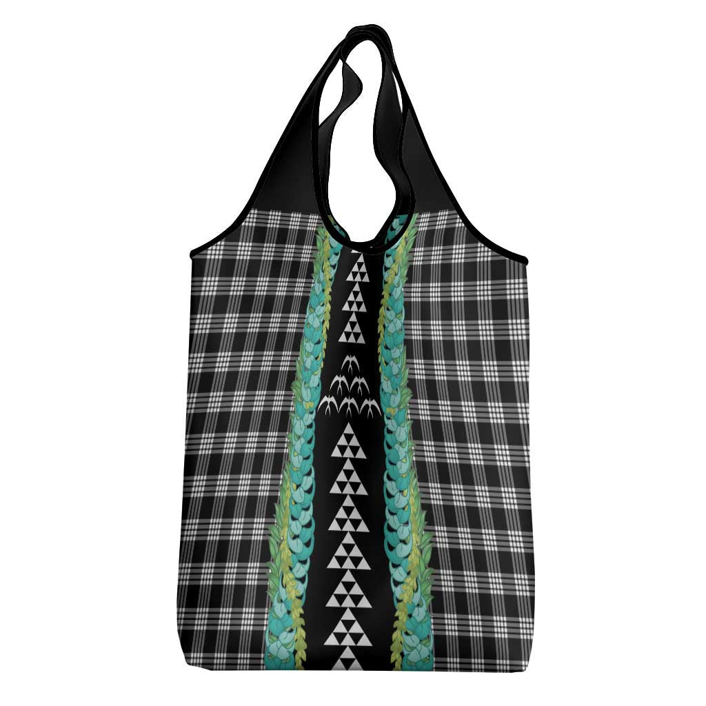 Black Palaka Hawaii Iwa Bird Grocery Bag Hawaiian Kakau Jade Vine Lei - Polynesian Pride