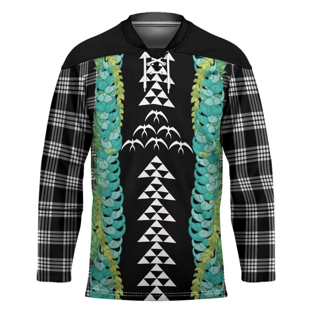 Black Palaka Hawaii Iwa Bird Hockey Jersey Hawaiian Kakau Jade Vine Lei - Polynesian Pride