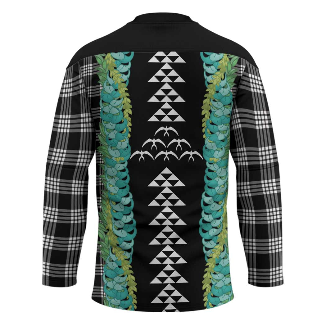 Black Palaka Hawaii Iwa Bird Hockey Jersey Hawaiian Kakau Jade Vine Lei - Polynesian Pride