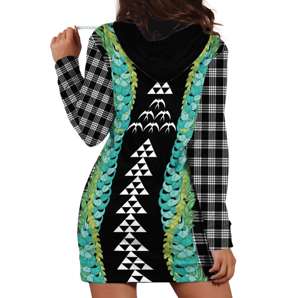 Black Palaka Hawaii Iwa Bird Hoodie Dress Hawaiian Kakau Jade Vine Lei - Polynesian Pride