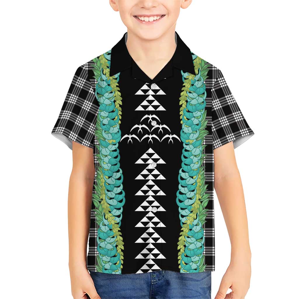 Black Palaka Hawaii Iwa Bird Kid Hawaiian Shirt Hawaiian Kakau Jade Vine Lei - Polynesian Pride