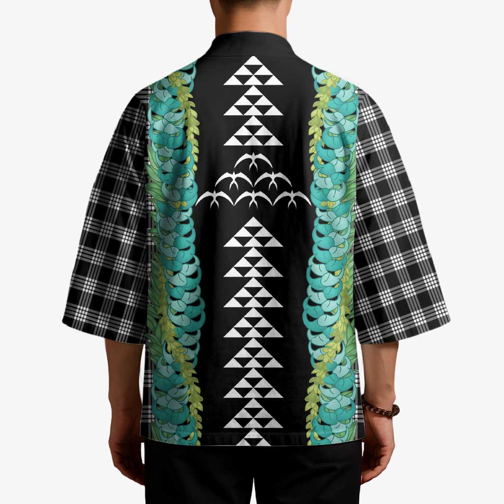 Black Palaka Hawaii Iwa Bird Kimono Hawaiian Kakau Jade Vine Lei LT14 - Polynesian Pride