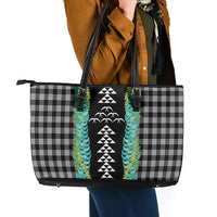 Black Palaka Hawaii Iwa Bird Leather Tote Bag Hawaiian Kakau Jade Vine Lei - Polynesian Pride
