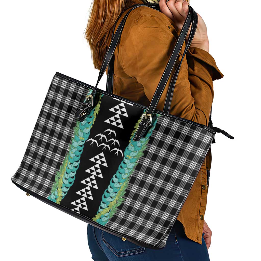 Black Palaka Hawaii Iwa Bird Leather Tote Bag Hawaiian Kakau Jade Vine Lei - Polynesian Pride