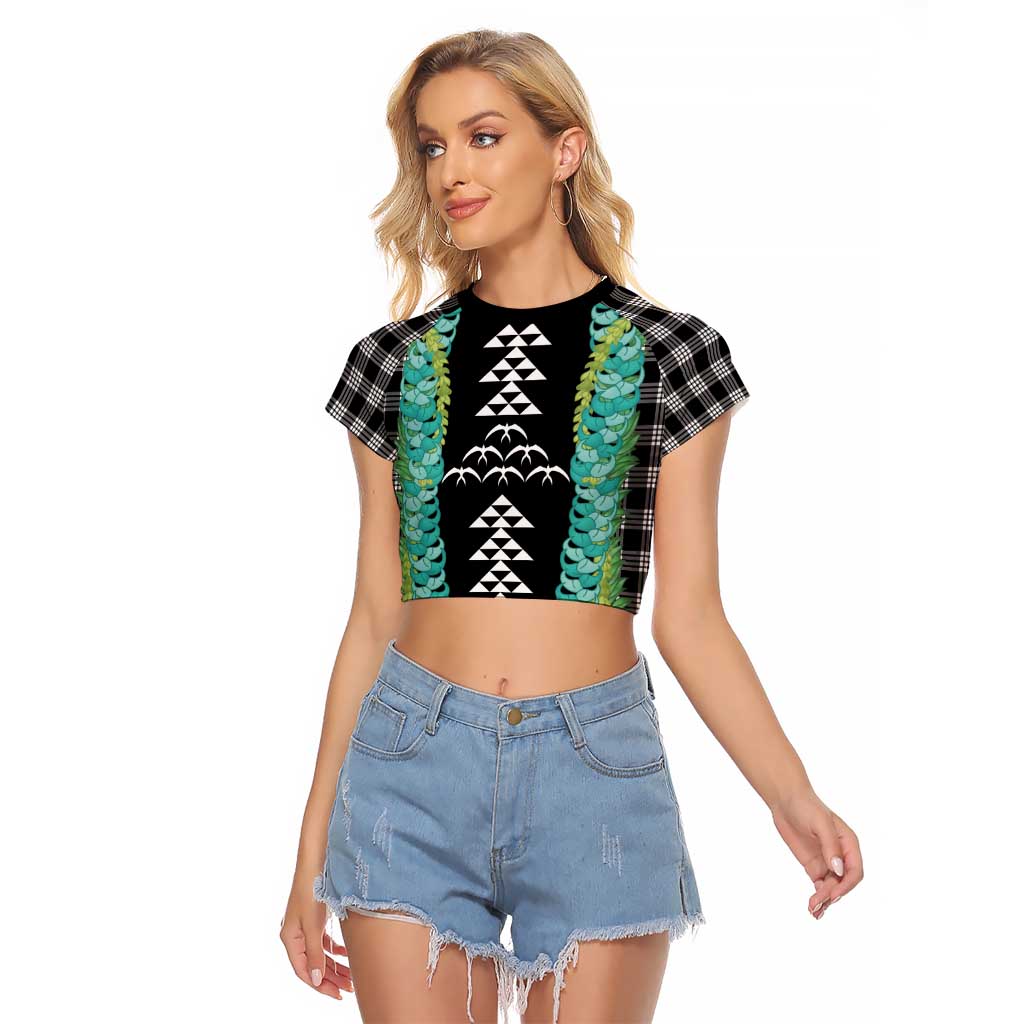 Black Palaka Hawaii Iwa Bird Raglan Cropped T Shirt Hawaiian Kakau Jade Vine Lei - Polynesian Pride