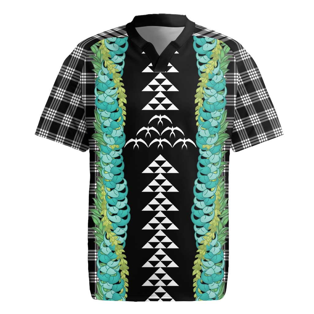 Black Palaka Hawaii Iwa Bird Rugby Jersey Hawaiian Kakau Jade Vine Lei - Polynesian Pride
