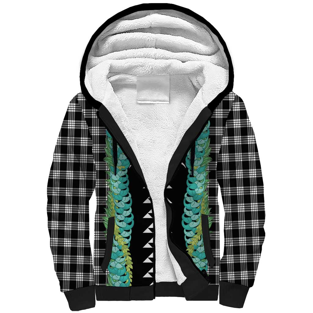 Black Palaka Hawaii Iwa Bird Sherpa Hoodie Hawaiian Kakau Jade Vine Lei - Polynesian Pride
