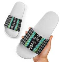 Black Palaka Hawaii Iwa Bird Slide Sandals Hawaiian Kakau Jade Vine Lei - Polynesian Pride
