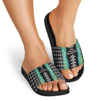 Black Palaka Hawaii Iwa Bird Slide Sandals Hawaiian Kakau Jade Vine Lei - Polynesian Pride